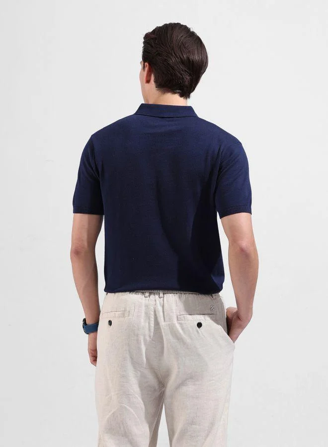 The Indian Garage Co Men Slim Fit Textured Polo Neck Half Sleeves T-Shirt